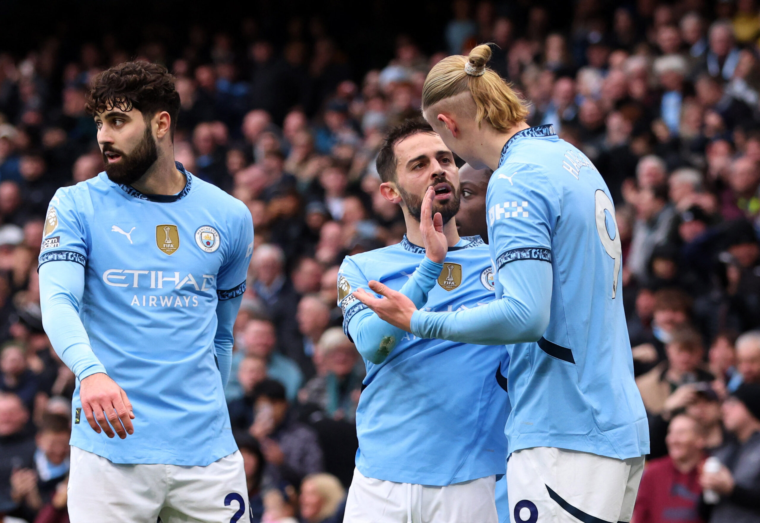 Joško Gvardiol, Bernando Silva i Erling Haaland/Foto REUTERS